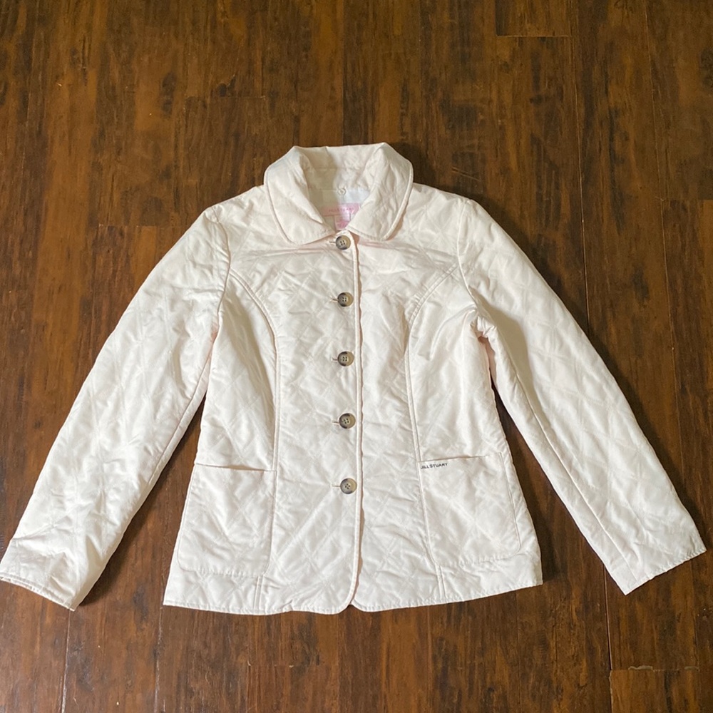 Jill Stuart Quilted Khaki Light Weight Collared Button Down Jacket Size Large
